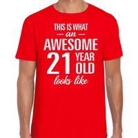 Awesome 21 year / 21 jaar cadeau t-shirt rood heren