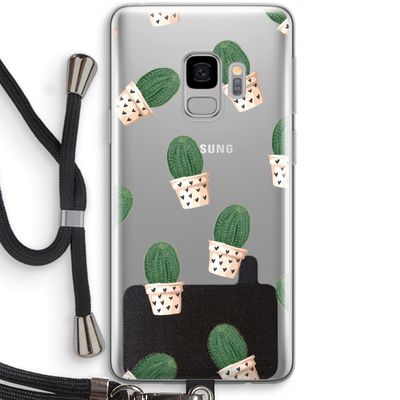 Cactusprint roze: Samsung Galaxy S9 Transparant Hoesje met koord
