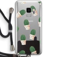 Cactusprint roze: Samsung Galaxy S9 Transparant Hoesje met koord