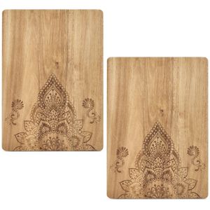 2x Rechthoekige houten snijplanken met mandala print 40 cm