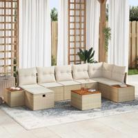8-delige tuinset met kussens in beige poly rattan