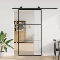 Schuifdeur met beslagset 102x205 cm ESG glas zwart