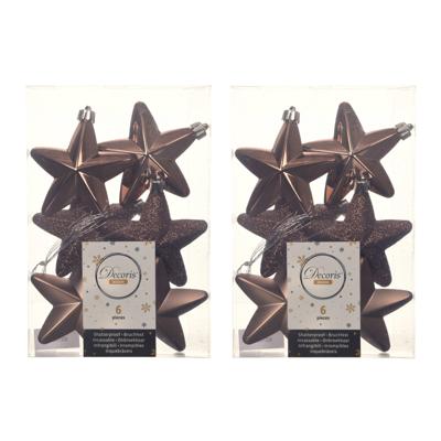 Decoris kersthanger sterren - 12x st - walnoot bruin - 7 cm - kunststof - kerstornamenten Decoris kersthanger sterren - 12x st - walnoot bruin - 7 cm - kunststof - kerstornamenten