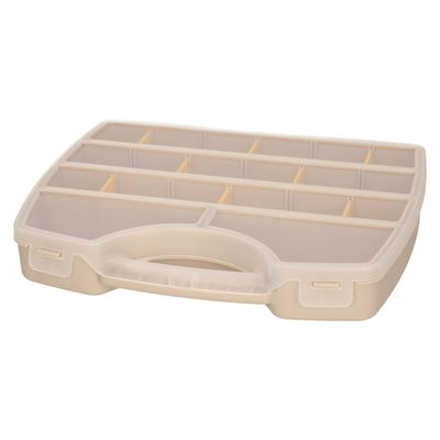 Opbergkoffertje/opbergdoos/sorteerbox - 13-vaks - kunststof - beige - 25 x 21 x 4 cm