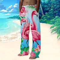 Voor heren Broek Zomerbroek Strandbroeken Trekkoord Elastische taille Recht been dier Flamingo Grafische prints Comfort Casual Dagelijks Feestdagen Streetwear Hawaii Blozend Roze blauw Lightinthebox - thumbnail