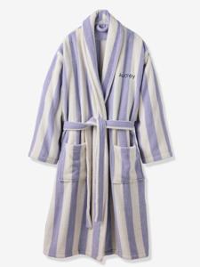 Gestreepte badjas voor volwassenen TRANSAT familie-capsulecollectie, personaliseerbaar, met gerecycled katoen paars, gestreept