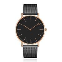 LGT JWLS Vintage Dameshorloge - Minimalistisch Quartz met Zwarte Band, Rose Gouden Behuizing en Wijzers, Zwarte Wijzerplaat