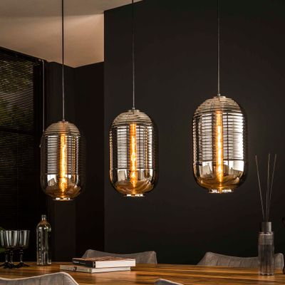 LifestyleFurn Hanglamp 'Efram' 3-lamps, Glas, kleur Artic Zwart