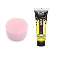 Carnaval schmink fluor geel met sponsje - Glow in the Dark - 10ml - kind/volwassenen