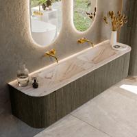 Badmeubel Mondiaz Kurve-Dlux | 180 cm | Meubelkleur Shadow | Wastafelkleur Nata | Solid surface | Wasbak beide zijden spoelbak | Zonder kraangat(en)