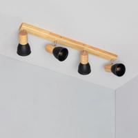 Plafondspot hout zwart &apos;Karel&apos; vier spots e14 fitting hout modern verstelbaar 670mm