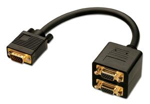 LINDY 41214 VGA Y-adapter [1x VGA-stekker - 2x VGA-stekker] Zwart 0.18 m