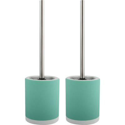 Toiletborstel in houder/wc-borstel - 2x - keramiek/metaal - mintgroen - 38 x 11 cm