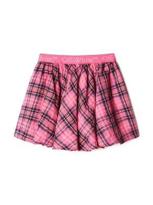 Off-White Kids jupe en coton à taille à logo Bookish - Rose