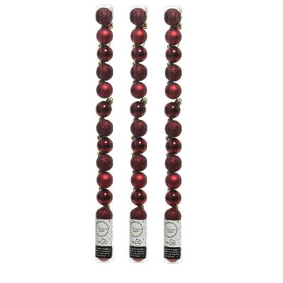 42x stuks kleine kunststof kerstballen donkerrood 3 cm