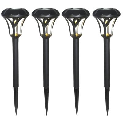 Gerimport Tuinlamp - 4x - solar - LED licht - kunststof - H38 cm - zwart - grondpin