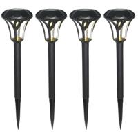 Gerimport Tuinlamp - 4x - solar - LED licht - kunststof - H38 cm - zwart - grondpin