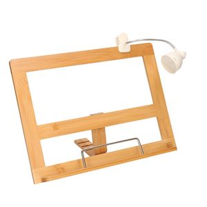 Kookboekstandaard bamboe hout 32 cm met leeslampje/verlichting wit