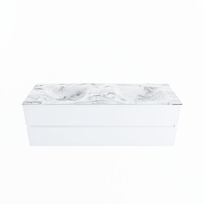 MONDIAZ VICA-DLUX 150cm badmeubel onderkast Talc 2 lades. Inbouw wastafel CLOUD dubbel zonder kraangat, kleur Glace.