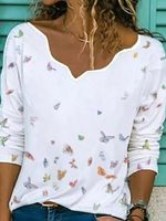 White Casual Floral Printed Long Sleeve Top - thumbnail