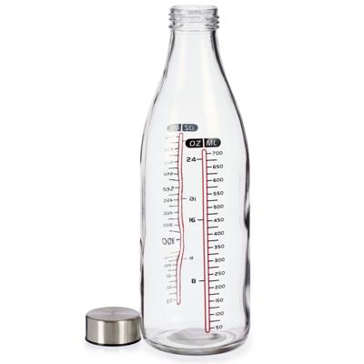 Vivalto Maatfles - 700 ml - glas - 8 x 27 cm - Azijnfles/oliefles - Afsluitbare maatbeker