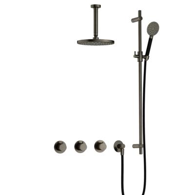 Hotbath Cobber - CB7067 - Inbouw Regendoucheset - Verouderd Ijzer - 2 Stopkranen - Thermostatisch - Plafondbuis 15 cm - Hoofddouche 200 mm - Ronde Handdouche 3 Standen - Glijstang 900 mm - Waterbesparend
