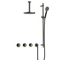Hotbath Cobber - CB7067 - Inbouw Regendoucheset - Verouderd Ijzer - 2 Stopkranen - Thermostatisch - Plafondbuis 15 cm - Hoofddouche 200 mm - Ronde Handdouche 3 Standen - Glijstang 900 mm - Waterbesparend