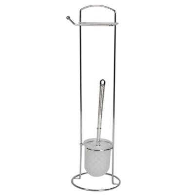Wc/toiletborstel met toiletrolhouder - RVS - 60 cm - Toilet/badkameraccessoires - wc-borstel