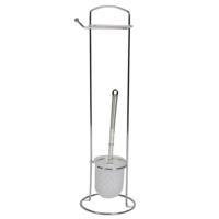 Wc/toiletborstel met toiletrolhouder - RVS - 60 cm - Toilet/badkameraccessoires - wc-borstel