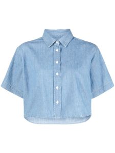 FRAME chemise en lin mélangé à coupe crop - Bleu