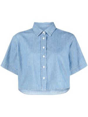 FRAME chemise en lin mélangé à coupe crop - Bleu