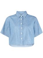 FRAME chemise en lin mélangé à coupe crop - Bleu