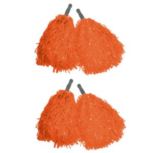 Cheerballs/pompoms - set van 6x - oranje - met franjes en stick handgreep - 25 cm - voor kinderen