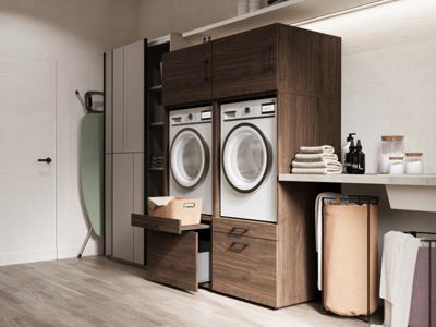Kast WASHING 2 machines naast elkaar large walnoot