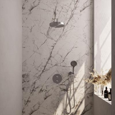 BRAUER Stripe Thermostatische Inbouw Regendouche - 3-weg - rond - 25cm douchekop - gebogen muurarm - 3-standen handdouche - doucheslang - wandaansluitbocht - RVS-kleurig geborsteld PVD 5-NG-445
