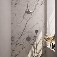 BRAUER Stripe Thermostatische Inbouw Regendouche - 3-weg - rond - 25cm douchekop - gebogen muurarm - 3-standen handdouche - doucheslang - wandaansluitbocht - RVS-kleurig geborsteld PVD 5-NG-445