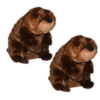 Wild Republic Pluche bever knuffel - 2x - pluche bever - 30 cm - bruin - dieren knuffels