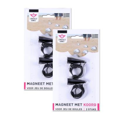 Longfield Jeu De Boule magneet - 4x stuks - zwart - met koord - oppakken van Jeu De Boule ballen