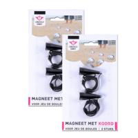 Longfield Jeu De Boule magneet - 4x stuks - zwart - met koord - oppakken van Jeu De Boule ballen