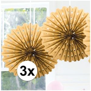 3x Decoratie waaier goud 45 cm