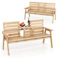 Buitenbank van Dennenhout met Opklapbare Midden tafel Tuinbank voor 2-3 Personen met Rugleuning en Armleuningen Natuur