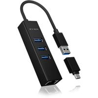 ICY BOX ib-hub1419-lan usb-hub (zwart, 3x usb-a 3.2 (5 gbit/s), 1x lan)