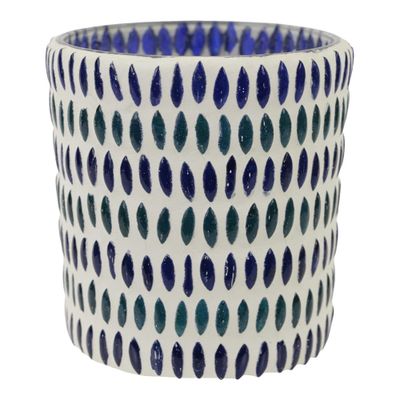 Waxinelichthouder Mozaïek - Blauw - Druppels (ca. 10 x 8 cm)