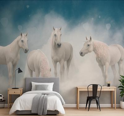 Magische witte paarden fotobehang tienerkamer