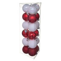 18x stuks kerstballen wit/rood glans en mat kunststof 3 cm - thumbnail