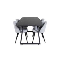 IncaBLBL eethoek eetkamertafel uitschuifbare tafel lengte cm 160 / 200 zwart en 4 Velvet eetkamerstal fluweel