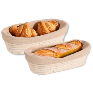 Broodmandje speciaal voor afbakbroodjes - 2x - nagaren/niet uitdrogen - met hoes - L28 x B15 x H8 cm