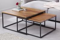 Design salontafel set van 2 ELEMENTS 75cm Sheesham steenafwerking massief hout zwart metalen frame - 40711