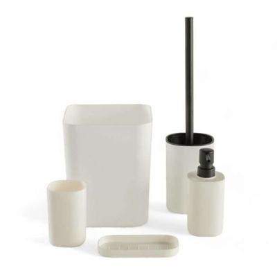 Set van 5 badkameraccessoires - TODAY - UTILITY - Zeepdispenser, tandenborstelhouder, zeepbakje, toiletborstel, prullenbak - Wit