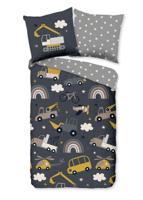 Good Morning Kinderdekbedovertrek "Werkvoertuigen" - Grijs - (135x200 cm) - Katoen